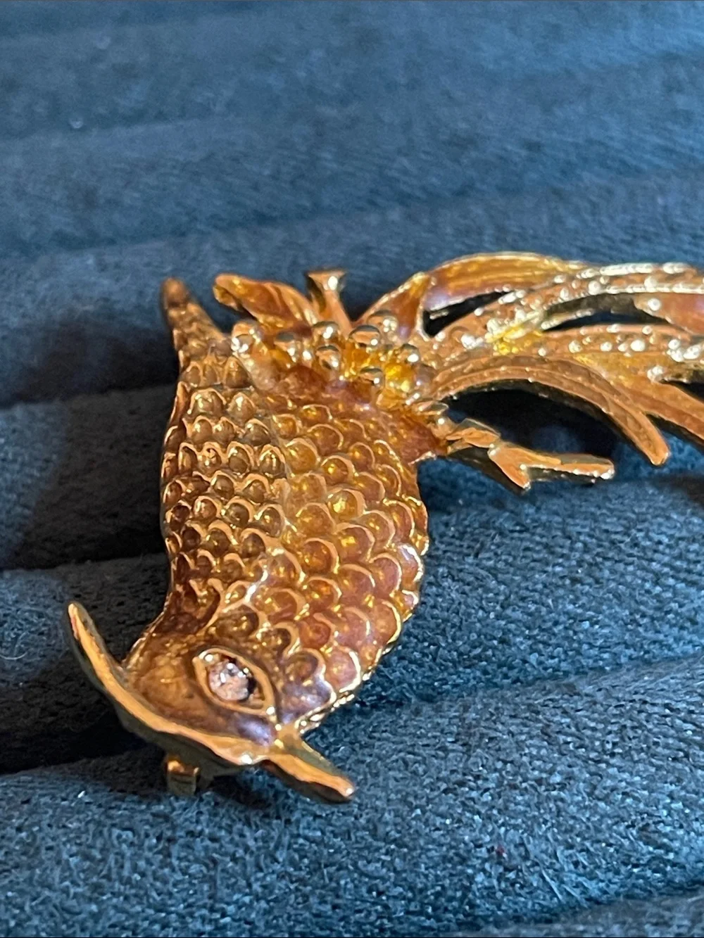 Vintage Gold Tone Enamel Bird of Paradise Brooch
